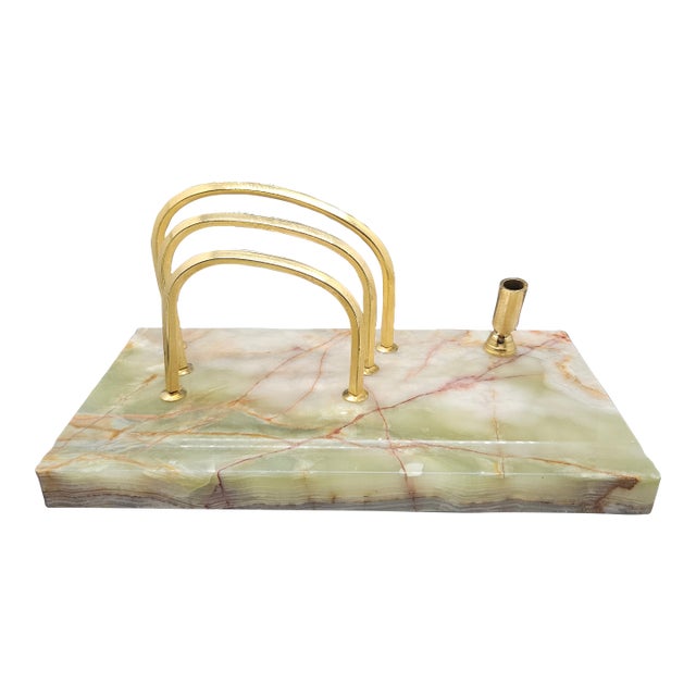 Vintage Marble Desk Notes & Penholder For Sale