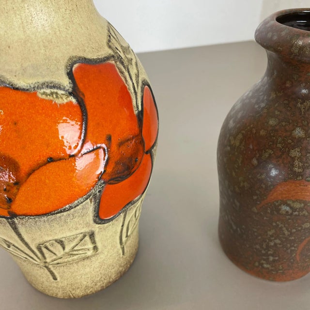 Ceramic German Multi-Color Pottery Fat Lava Vases from Scheurich, 1970s, Set of 2 For Sale - Image 7 of 18