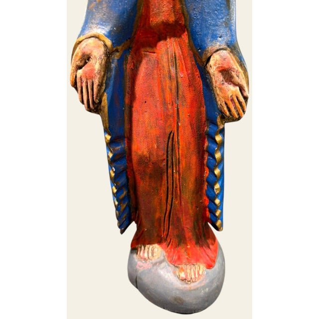 Folk Art Vintage Hand Carved Wood Jesus Christ Statue Polychrome Folk Art 16.5" For Sale - Image 3 of 10