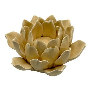 Handcrafted Lotus Flower Ceramic Pillar Candle Holder For Sale