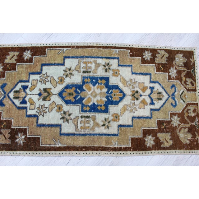 Traditional Turkish Mini Rug - 19" X 38" For Sale - Image 3 of 9