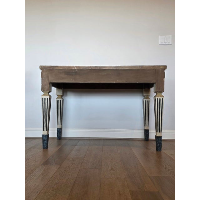 Neoclassical Gustavian Style Gilt Bronze Mounted Cream Painted Console Table With Marbelized Faux Marble For Sale - Image 14 of 18