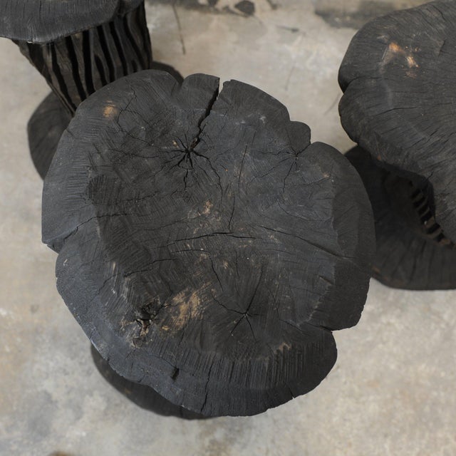 Sculptural Side Tables in Burnt Wood, 1980s, Set of 3 For Sale - Image 5 of 12