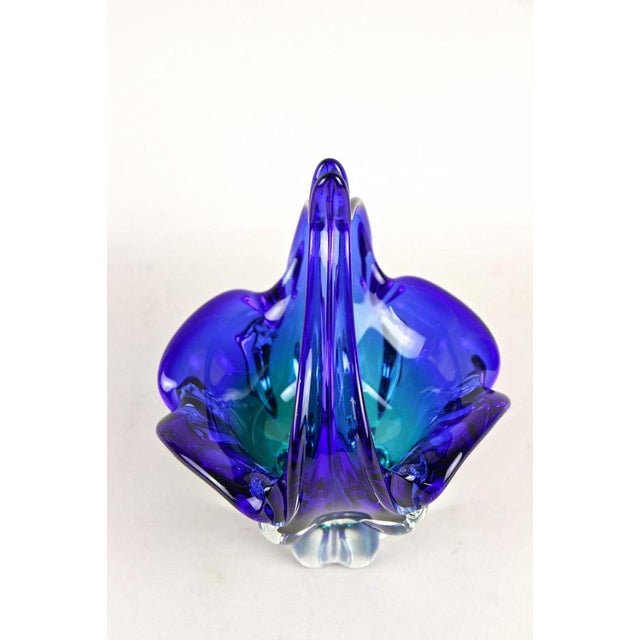 Mid-Century Blue Murano Glass Basket with Curved Handles, Italy, 1960 For Sale - Image 9 of 18