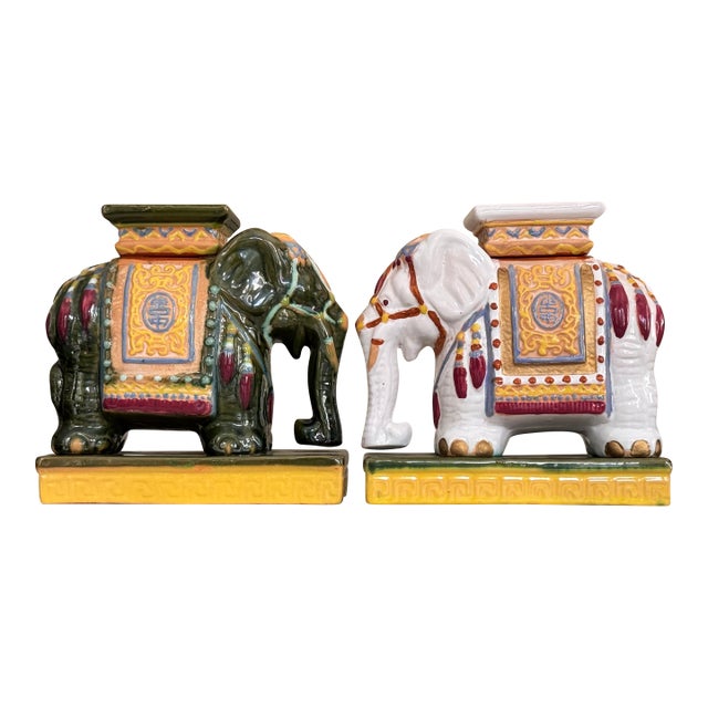 Vintage Asian Elephant Tabletop Plant Stands - A Set of Two For Sale