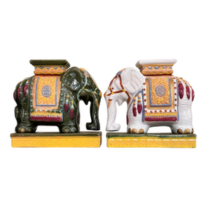 Vintage Asian Elephant Tabletop Plant Stands - A Set of Two
