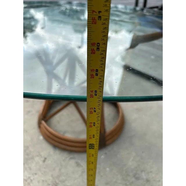 1960s Coastal Rattan Bamboo Dining Table & 4 Chairs Glass Top For Sale - Image 4 of 9