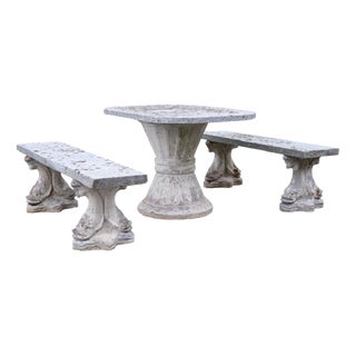 Garden Set with Table and Two Benches, Set of 3 For Sale