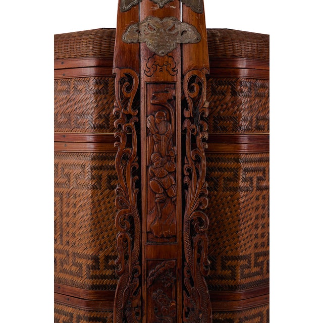 Antique 3 Three Tiered Rattan Bamboo & Wood Chinese Wedding Basket For Sale - Image 17 of 17