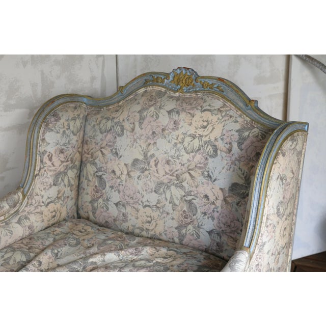 Pair of Mid 20th Century Louis XV Wingback Bergère Armchairs – Floral Upholstery For Sale - Image 12 of 18