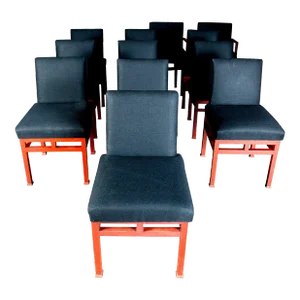 12 Art Moderne Red Dining Chairs, 1940s