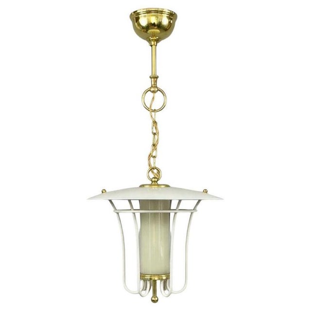 Caged Opaline Glass, Cream and Brass Pendant Lantern, Germany, 1950s For Sale - Image 17 of 17