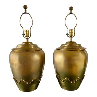1970's Chapman Brass Table Lamps Scalloped Base- A Pair For Sale