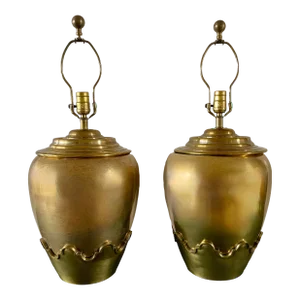 !970's Chapman Brass Table Lamps Scalloped Base- a Pair