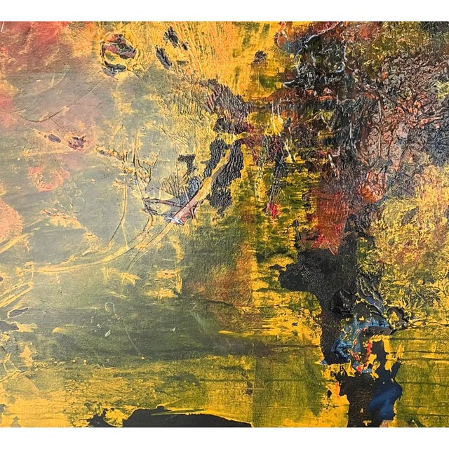 Wood Vintage Abstract Expressionist Painting on Canvas For Sale - Image 7 of 12