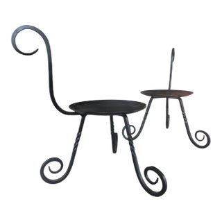 Vintage Forged Wrought Iron Candle Stand Holders- A Pair For Sale