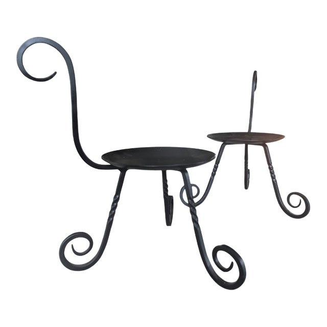 Vintage Forged Wrought Iron Candle Stand Holders- A Pair For Sale