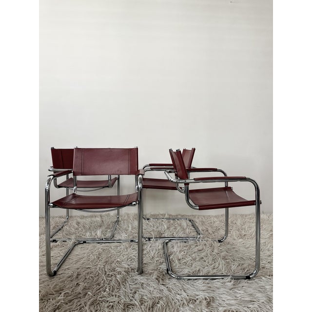 Mid-Century Modern Cantilever Cognac Leather Chairs by Breuer Marcel, 1990s, Set of 4 For Sale - Image 3 of 9