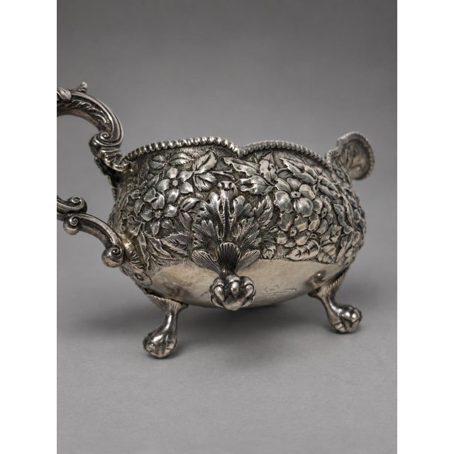 Silver 19th Century Rococo Bigelow, Kennard & Co. Sterling Silver Floral Repoussé Sauce Boat For Sale - Image 8 of 11