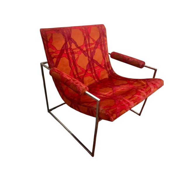 Metal Red Mid Century Scoop Chair After Milo Baughman for Thayer Coggin For Sale - Image 7 of 8