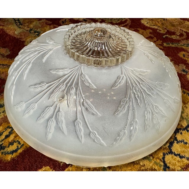 Vintage Frosted Glass Flush Mount Ceiling Light Shade With Prismatic Center – Etched Botanical Motif, 10” For Sale - Image 13 of 14