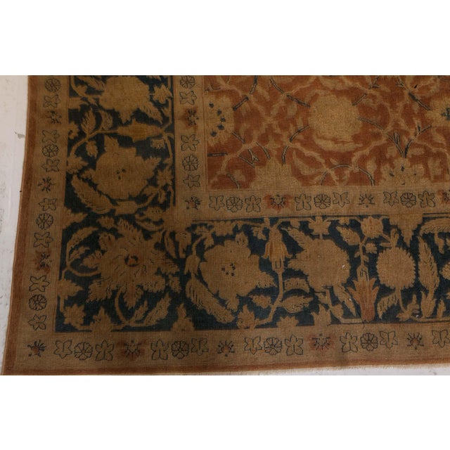 Blue Authentic Indian Botanic Handmade Wool Carpet For Sale - Image 8 of 9