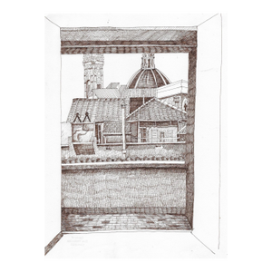 1990s Ron Yrabedra Florence Italy Rooftop Drawing