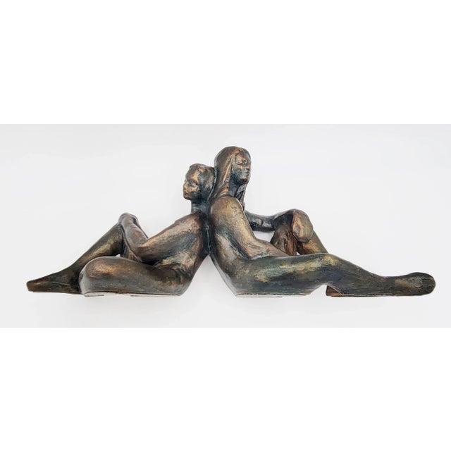 Bronzed Ceramic Impressionism Sculpture Girls Sitting Back to Back Signed 1994 For Sale - Image 11 of 12