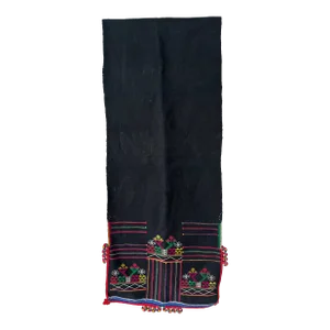 Black Handmade Hoomb Hmong Thai Embroidered Table Runner
