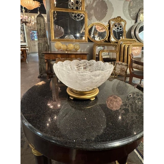 Modern Vintage French Rock Crystal Bowl on Giltwood Stand For Sale - Image 3 of 7