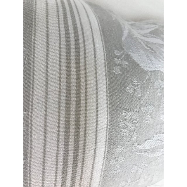 Vintage Gray & White French Cotton/Linen Damask in Jacquared Pattern Pillow For Sale - Image 6 of 8