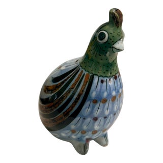 1960's Boho Chic Folk Art Mexican Tonala Hand Painted Quail, Artist Signed For Sale