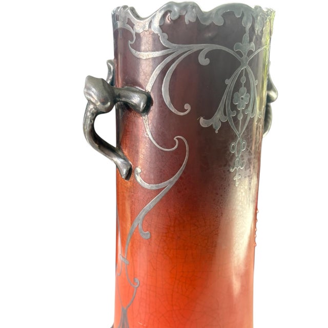 Antique Art Nouveau Warwick Pottery Silver Overlay Vase For Sale - Image 10 of 11