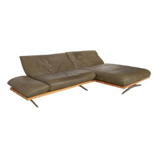 Olive Green Leather Marylin Corner Sofa with Manual Function from Koinor For Sale