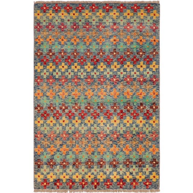 Shabby Chic Balochi Blue/Red Wool Rug - 3'4''x5'1'' For Sale - Image 11 of 11