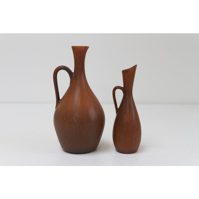 Brown Stoneware Vases by Carl-Harry Stålhane for Rörstrand, Sweden, 1950s, Set of 2 For Sale - Image 8 of 16