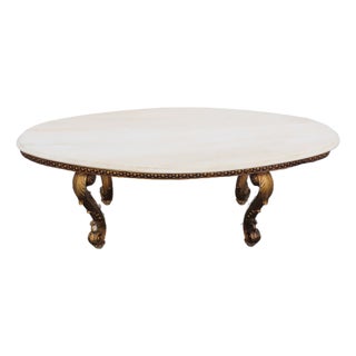 French Antique Gold Finish Oval Marble Top Coffee Table 6640 For Sale