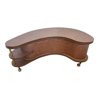1960s Mid-Century Modern Grand Server Kidney Bean Rolling Bar Coffee Table For Sale