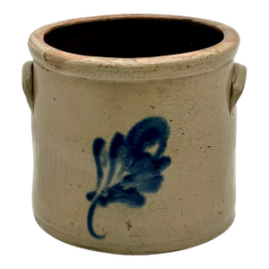 Nice Small 1 Gallon Size Antique American Blue Decorated Stoneware Storage Crock - Jar Circa Mid 19th Century