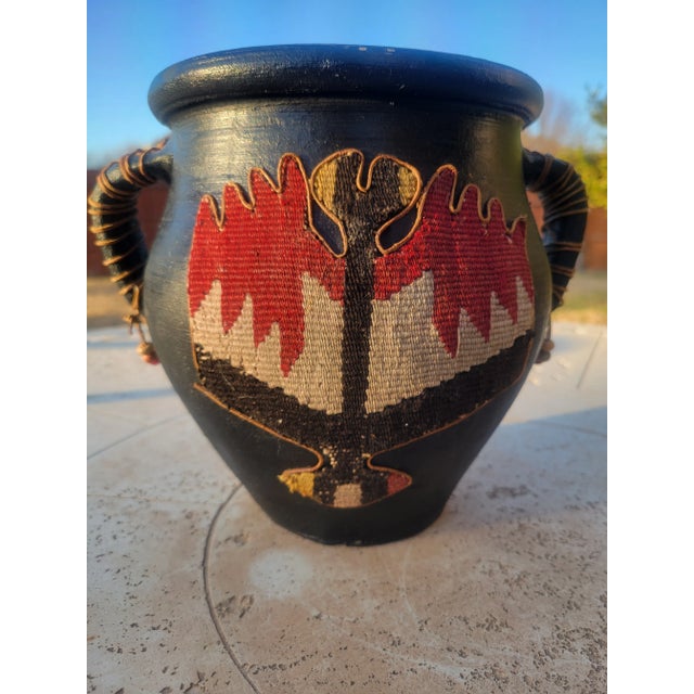Mid 20th Century Clay Vessel With Textile Bird Design For Sale - Image 12 of 13