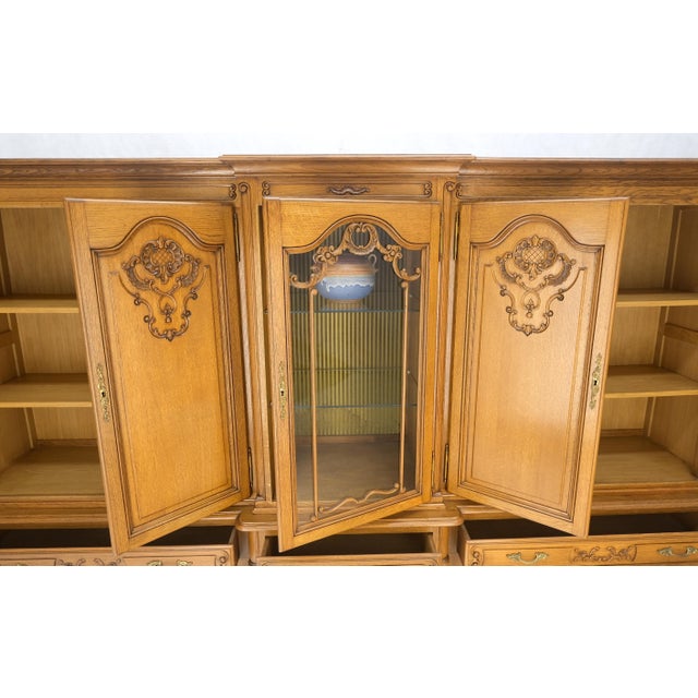 Carved Oak Oversize 5 Doors Long Credenza Cabinet Sideboard with Shelves Drawer For Sale - Image 12 of 12