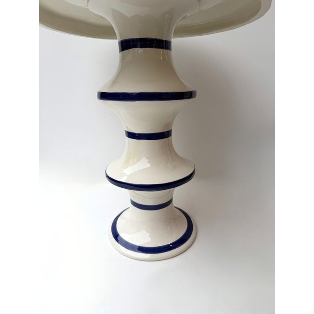 Contemporary Pair of Blue and White Ceramic Stripe Side Tables. Italy For Sale - Image 11 of 12