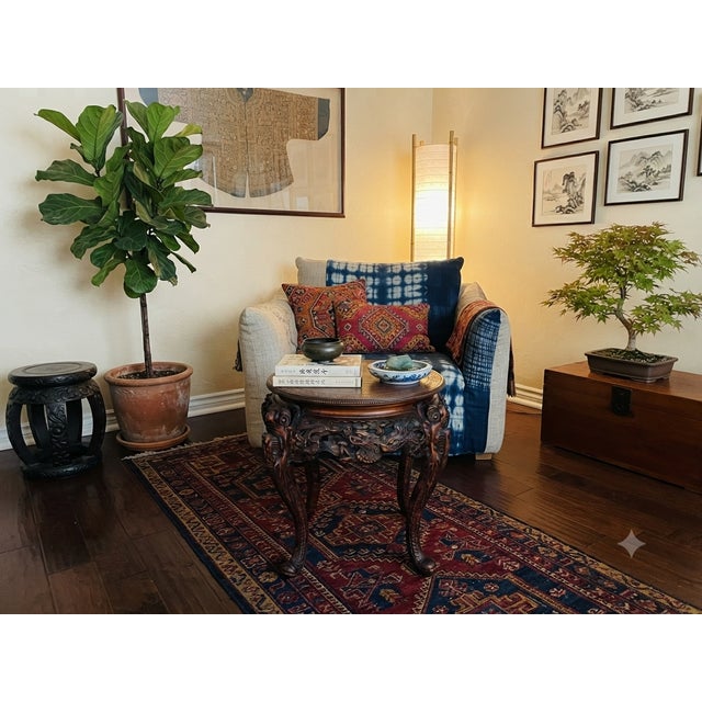 Vintage Carved Solid Wood Dragon Round Plant Stand Display Accent Table For Sale - Image 4 of 13