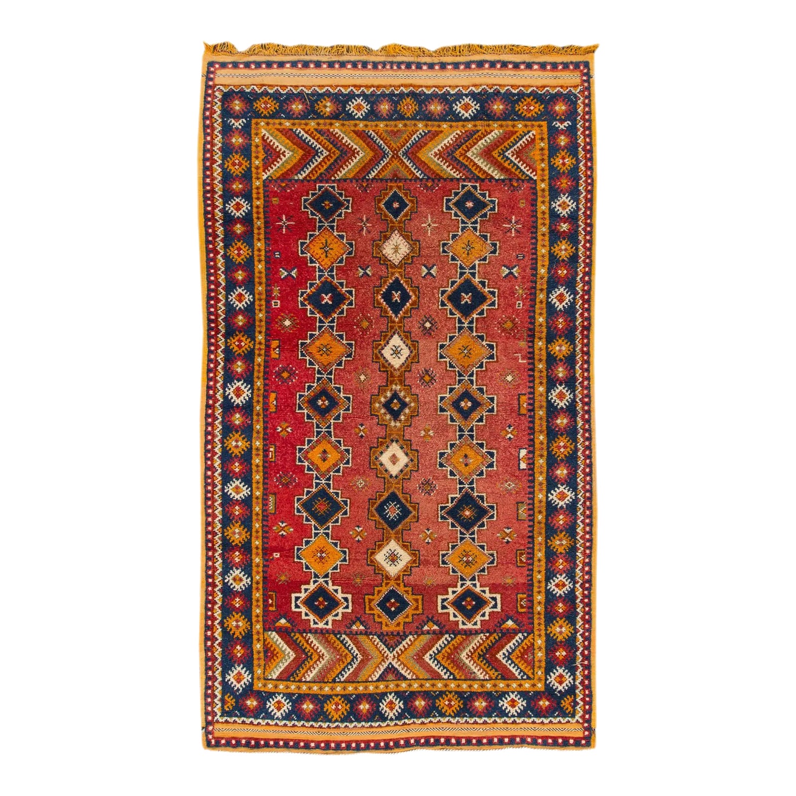 Antique Moroccan Handmade Red Tribal Wool Rug | Chairish