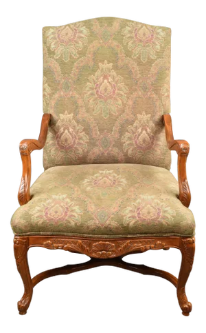 Antique Bernhardt Country French Provincial Carved Detailed Walnut Armchair Library Chair