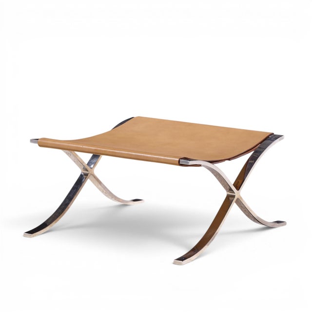 Mid-Century Modern Mies Van Der Rohe for Knoll Mid Century Barcelona Stool With Cowhide Sling For Sale - Image 3 of 10