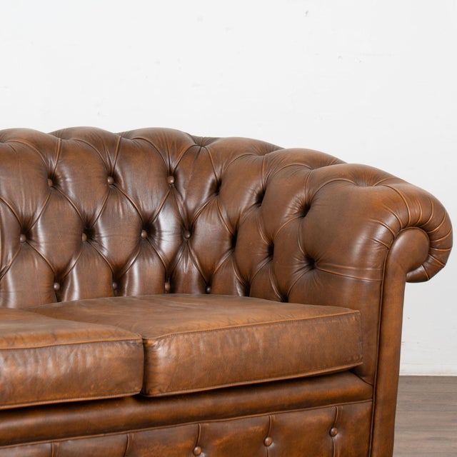 Animal Skin 20th Century Brown Leather Chesterfield Sofa and Two Club Chairs From Denmark (Set of 3) For Sale - Image 7 of 14