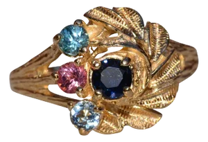 The Caronport: Ladies 14K Yellow Gold Ring set with Topaz, Sapphire and Zircon