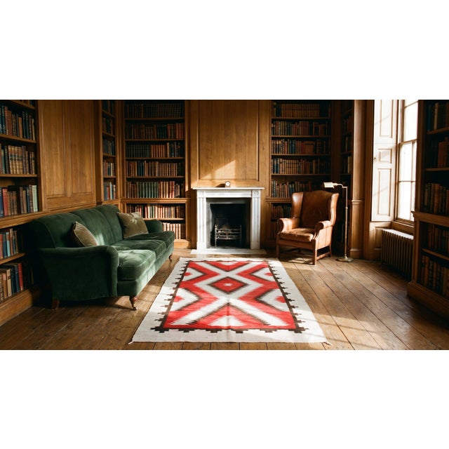 1920s Red Geometric Tribal Antique Navajo Rug 5 X 8.03 Flatweave Wool Carpet For Sale In New York - Image 6 of 8