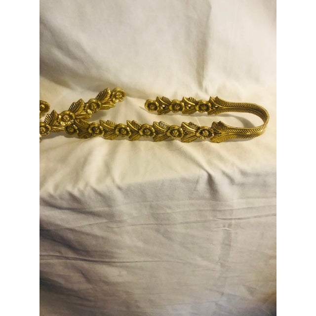 Late 20th Century Floral Pattern Brass Curtain Holdbacks Pair